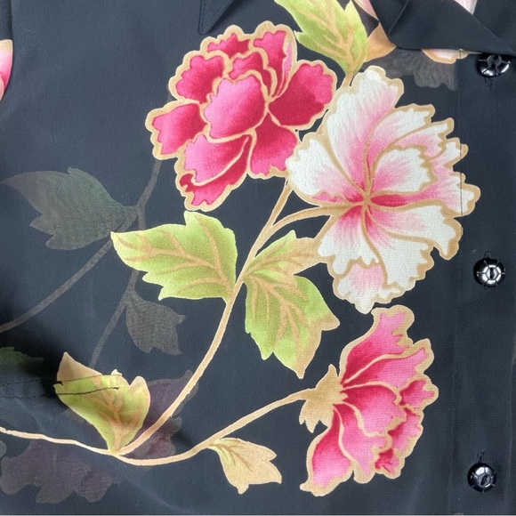 Emma James Floral 3/4 Sleeve Button-Down Romantic Feminine Sheer Blouse - Sz 20W - Picture 8 of 14
